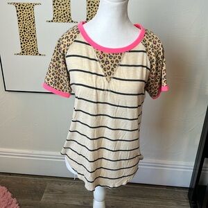 Stripe & Leopard Tee